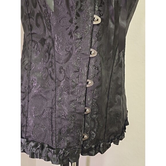 Black Brocade Lace Up Corset XL Over Bust Boned Steampunk Cosplay Renaissance - Picture 2 of 6